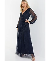 Quiz Women's Embellished Wrap Long Sleeve Maxi Dress