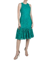 julia jordan Women's Floral-Lace Sleeveless Tiered Dress