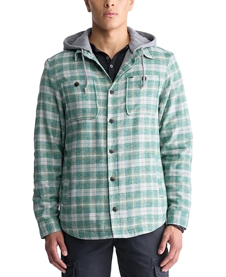 Men's Jakeim Long Sleeve Plaid Flannel Hooded Shirt-Jacket