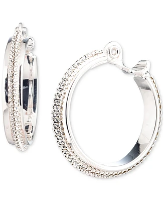 Lauren Ralph Lauren Silver-Tone Small Pave Hoop Clip-On Earrings, 0.98"