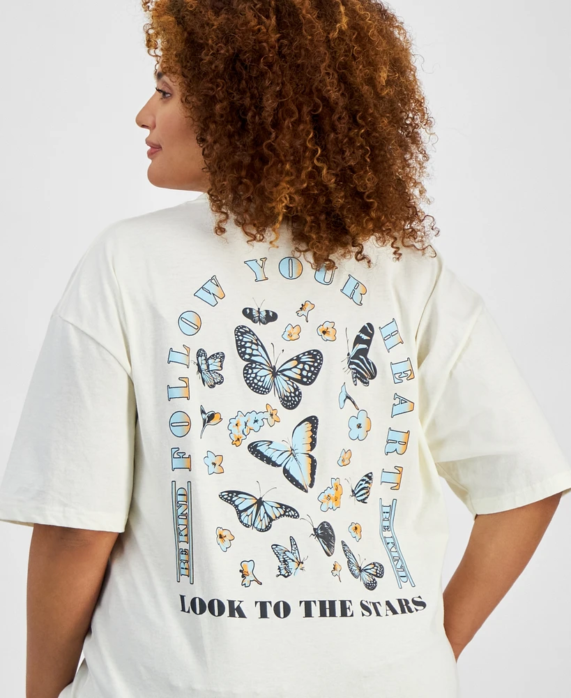 Rebellious One Trendy Plus Butterfly Graphic-Print T-Shirt