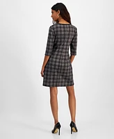 Connected Petite Plaid 3/4-Sleeve Sheath Dress