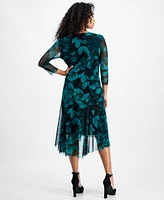 Connected Petite Printed 3/4-Sleeve High-Low Dress