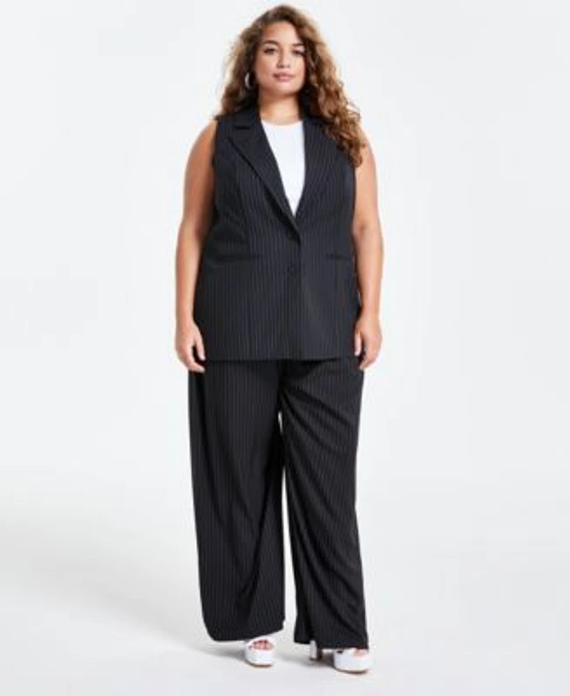 Bar Iii Trendy Plus Size Pinstriped Vest Wide Leg Pants Created For Macys