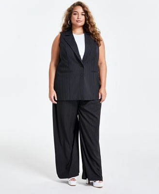 Bar Iii Trendy Plus Size Pinstriped Vest Wide Leg Pants Created For Macys