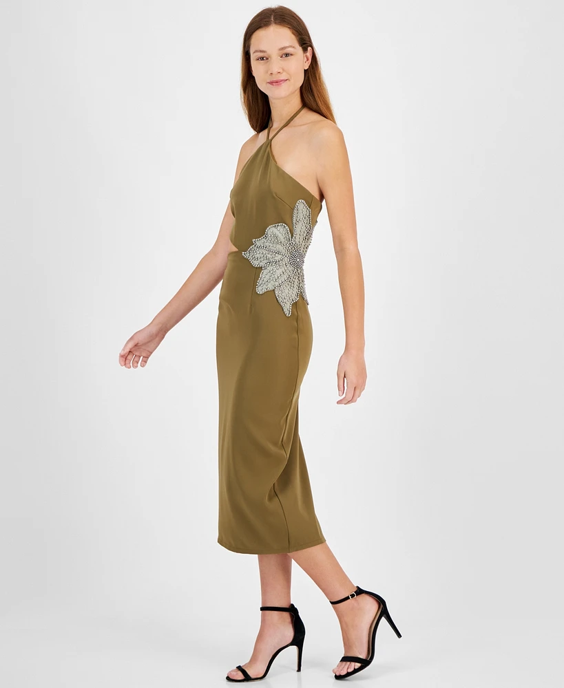 Avec Les Filles Women's Halter-Neck Floral Applique Dress
