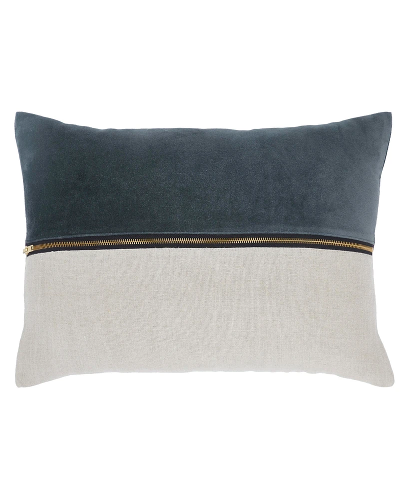 Ihi Home Lumbar Velvet Linen Zipper Pillow, 14"x 20"