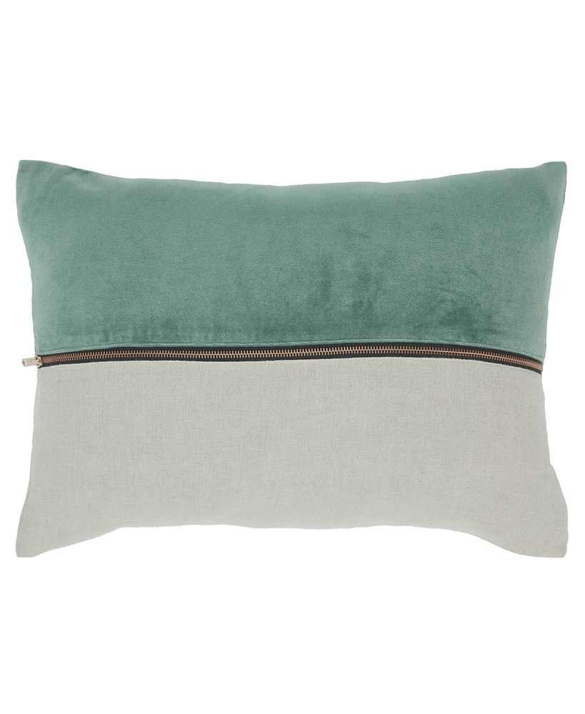 Ihi Home Lumbar Velvet Linen Zipper Pillow, 14"x 20"