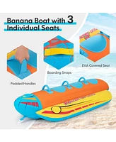 Slickblue 3-Person Inflatable Banana Boat with 3 Eva-padded Seats and Handles