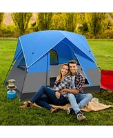 Slickblue 3 Person Outdoor Camping Tent with Removable Floor Mat for Camping Hiking Traveling-Blue