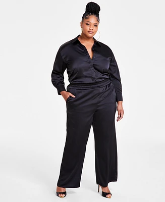 Nina Parker Trendy Plus Satin Wide-Leg Pants