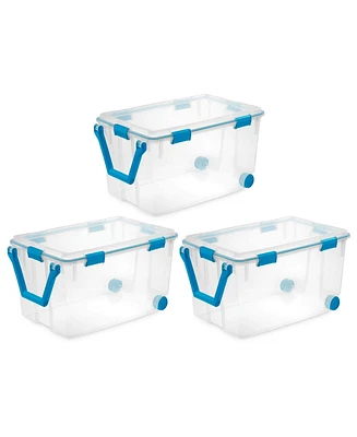 Sterilite 120 Qt Wheeled Gasket Box Stackable Storage Bin with Latch Lid, 3 Pack