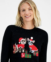 Holiday Lane Women's Pups & Presents Sequined Sweater, Created for Macy's