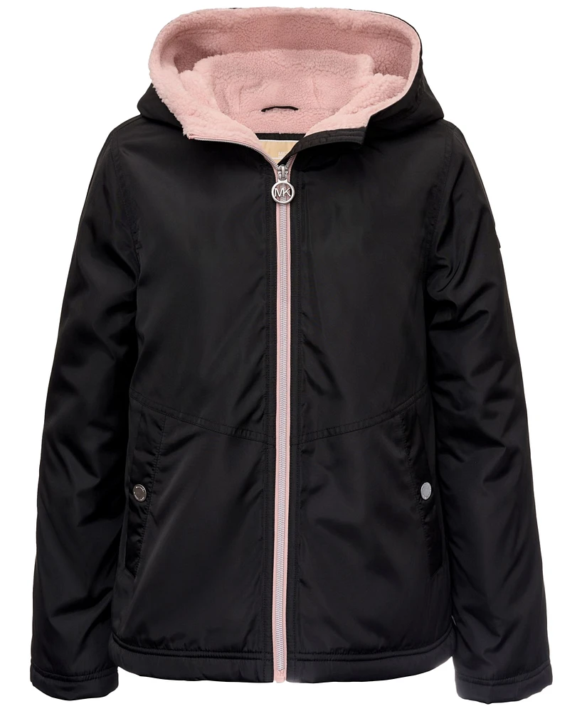 Michael Kors Big Girls Fleece-Lined Full-Zip Hooded Rain Jacket