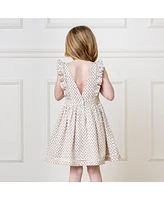 Hope & Henry Toddler Girls Linen Pinafore Flutter Dress with Crochet Trim