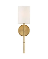 Abigale Modern Luxury Wall Lamp Brass Gold Metal Hardwired 5" Wide Fixture White Fabric Cylinder Shade for Bedroom Bathroom Vanity Reading Living Room