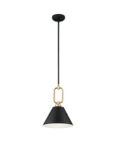 Stiffel Meyer Black Warm Gold Mini Pendant Light 11 1/2" Wide Modern White Inner Cone Shade Fixture for Dining Room House Home Foyer Kitchen Entryway