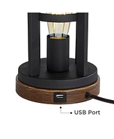 Franklin Iron Works Lucas Western Table Lamps 26" High Set of 2 with Usb Charging Port and Nightlight Led Bronze Metal Oatmeal Drum Shade for Living R