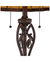Robert Louis Tiffany Leaf and Vine Ii Traditional Victorian Tiffany Style Floor Standing Lamp 60" Tall Bronze Gold Amber Green Stained Glass Dome Shad