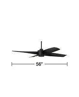 56" Grand Milano Modern Industrial Outdoor Ceiling Fan with Remote Control Black Damp Rated for Patio Exterior House Home Porch Gazebo Garage Barn