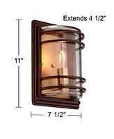 Habitat Rustic Industrial Outdoor Wall Light Fixtures Set of 2 Bronze Warm Brass 11" Clear Glass for Post Exterior Barn Deck House Porch Yard Patio Ou