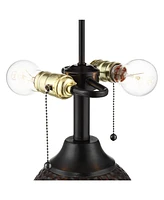 Cody Modern Industrial Rustic Table Lamps 26" High Set of 2 Hammered Oiled Bronze Brown Oatmeal Linen Drum Shade for Living Room Bedroom House Bedside