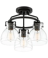 Possini Euro Design Bellis Industrial Rustic Farmhouse Ceiling Light Semi Flush-Mount Fixture 14 1/2" Wide Bronze 3