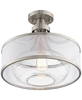 Possini Euro Design Layne Modern Ceiling Light Semi Flush-Mount Fixture 15" Wide Brushed Nickel Silver Organza Clear Glass Shade for Bedroom Kitchen L