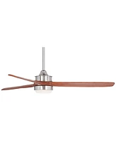 52" Windspun Modern Indoor Ceiling Fan with Led Light Remote Control Brushed Nickel Walnut Carved Wood Blade Dimmable for Living Room Kitchen House Be