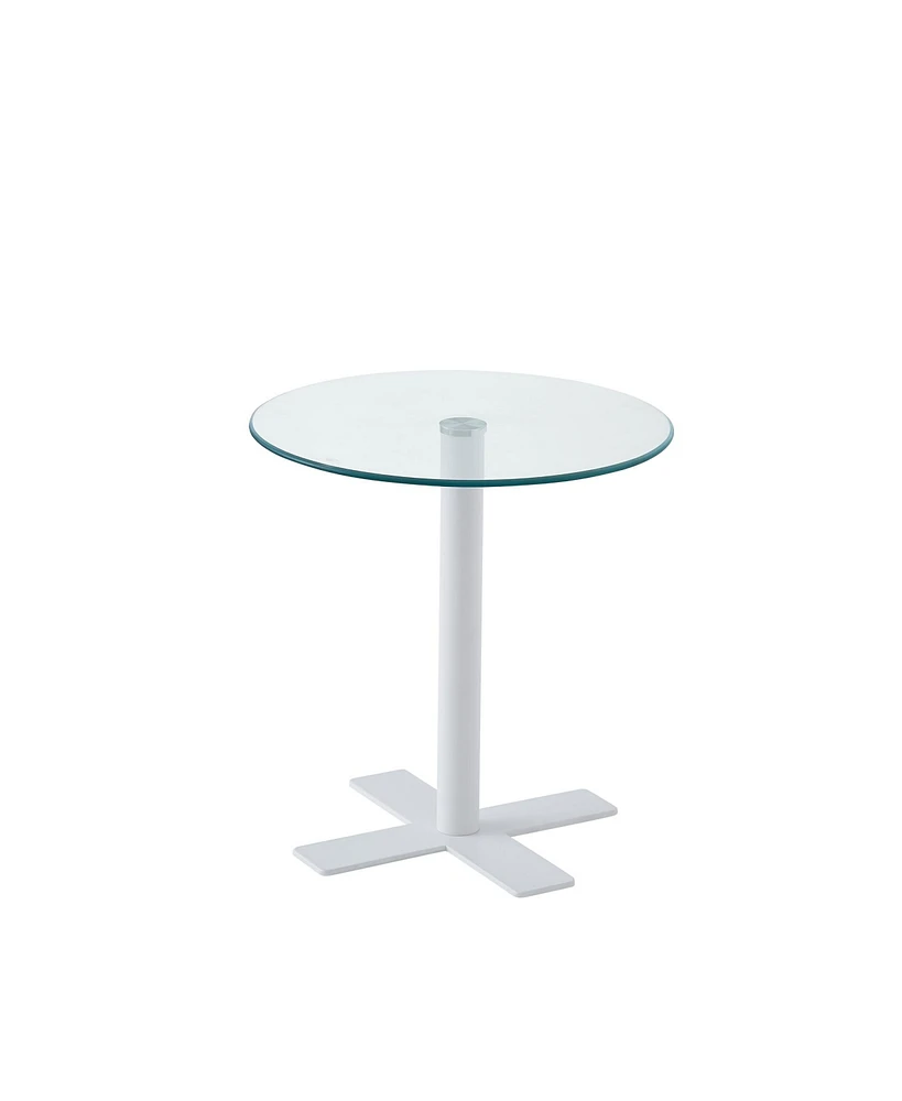 Streamdale Furniture Tempered Clear Rould Glass Dining Table With White Leg