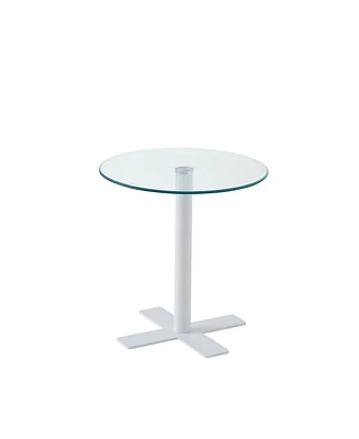 Streamdale Furniture Tempered Clear Rould Glass Dining Table With White Leg