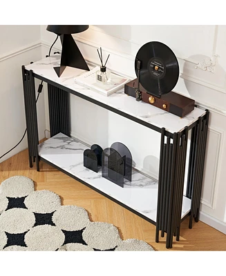 Simplie Fun Modern Black/Gold Console Table with Faux Marble Top