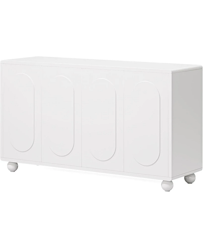 Tribesigns Buffet Cabinet with Storage, 55.12" White Sideboard Cabinet with 4 Doors, Wood Sideboard Buffet Cabinet with Adjustable Shelves for Living