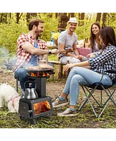 Slickblue Portable Wood Camping Burning Stove Heater with 2 Cooking Positions