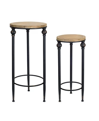 Slickblue Round Wood And Metal Plant Stand Table - Natural (Set of 2)