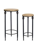 Slickblue Round Wood And Metal Plant Stand Table - Natural (Set of 2)