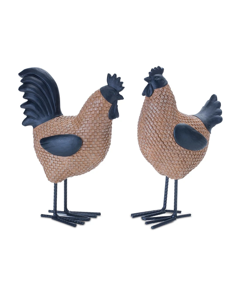 Slickblue Wicker Hen and Rooster Decor - Set of 2 Farmhouse Style Statues