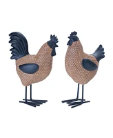 Slickblue Wicker Hen and Rooster Decor - Set of 2 Farmhouse Style Statues