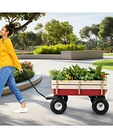 Slickblue Garden Cart with Wood Railing and Pneumatic Wheels