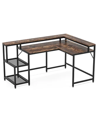 Tribesigns 69 Inch L Shaped Desk with Monitor Stand, Large Reversible Corner Desk with Storage Shelf, Industrial Computer Table Writing Desk for Home