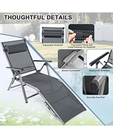 Gymax 2PCS Patio Lounge Chair Rustproof Aluminum Folding Chaise w/ Adjustable Backrest & Footrest