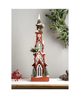 Slickblue Lighted Winter Church Display With Pine Accents And Snowy Finish