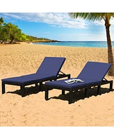 Gymax 2PCS Patio Lounge Chair Rattan Chaise w/ Adjustable Red & Off White Cushioned