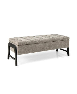 Slickblue Modern Chenille Storage Bench with Solid Rubber Wood Legs-Grey