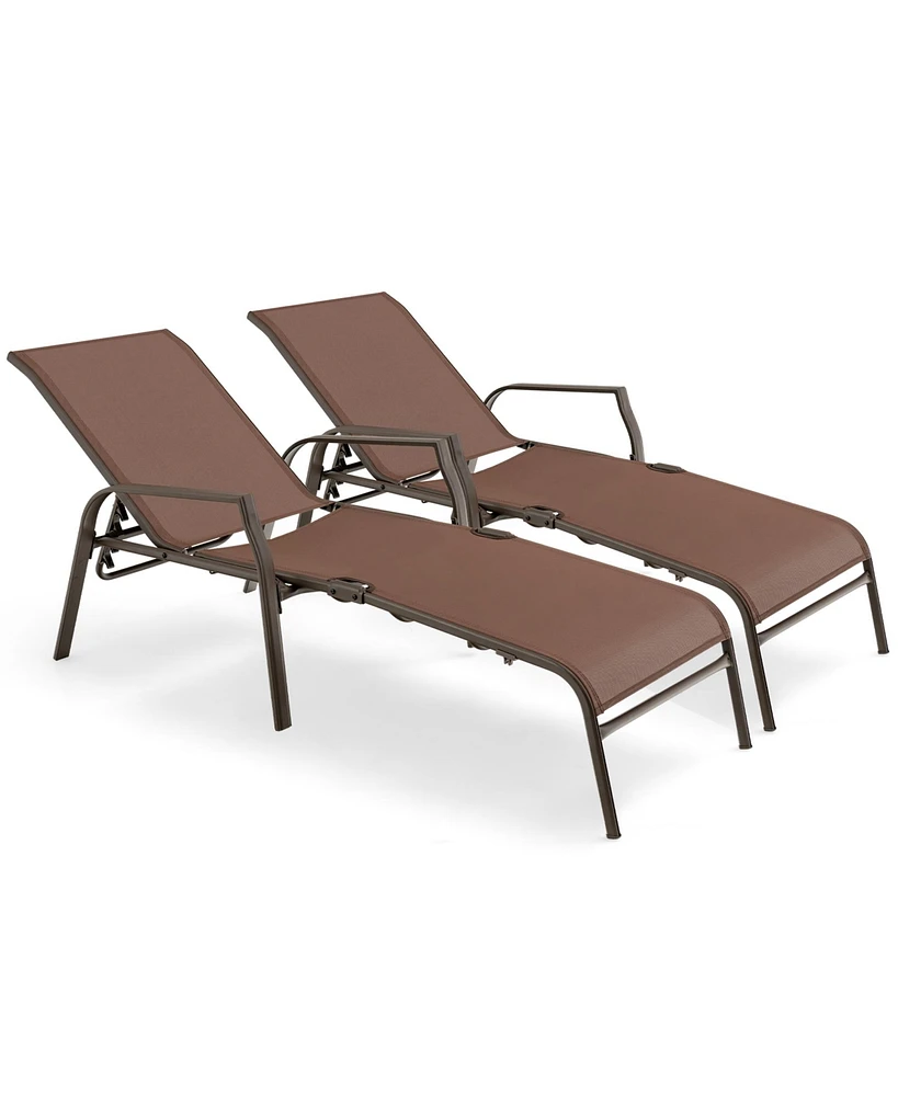 Gymax Set of 2 Patio Chaise Lounge Stackable Folding Lounge Chair w/ Adjustable Back