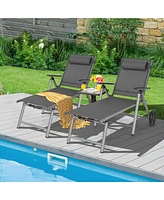 Gymax 2PCS Patio Recliner Chair Outdoor Adjustable Folding Chaise Lounge Chair w/ 2 Wheels