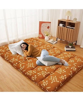 Caromio Futon Mattress Full Size, Floral Print Floor Mattress Pad Portable Dorm Sleeping Pad