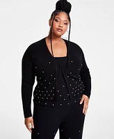 Nina Parker Trendy Plus Embellished Rib-Knit Cardigan