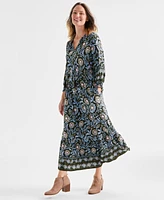 Style & Co Women's Printed Smocked-Waist Maxi Dress, Created for Macy's