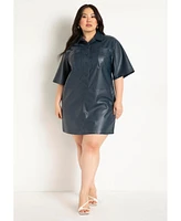 Eloquii Women's Boxy Faux Leather Shirt Dress